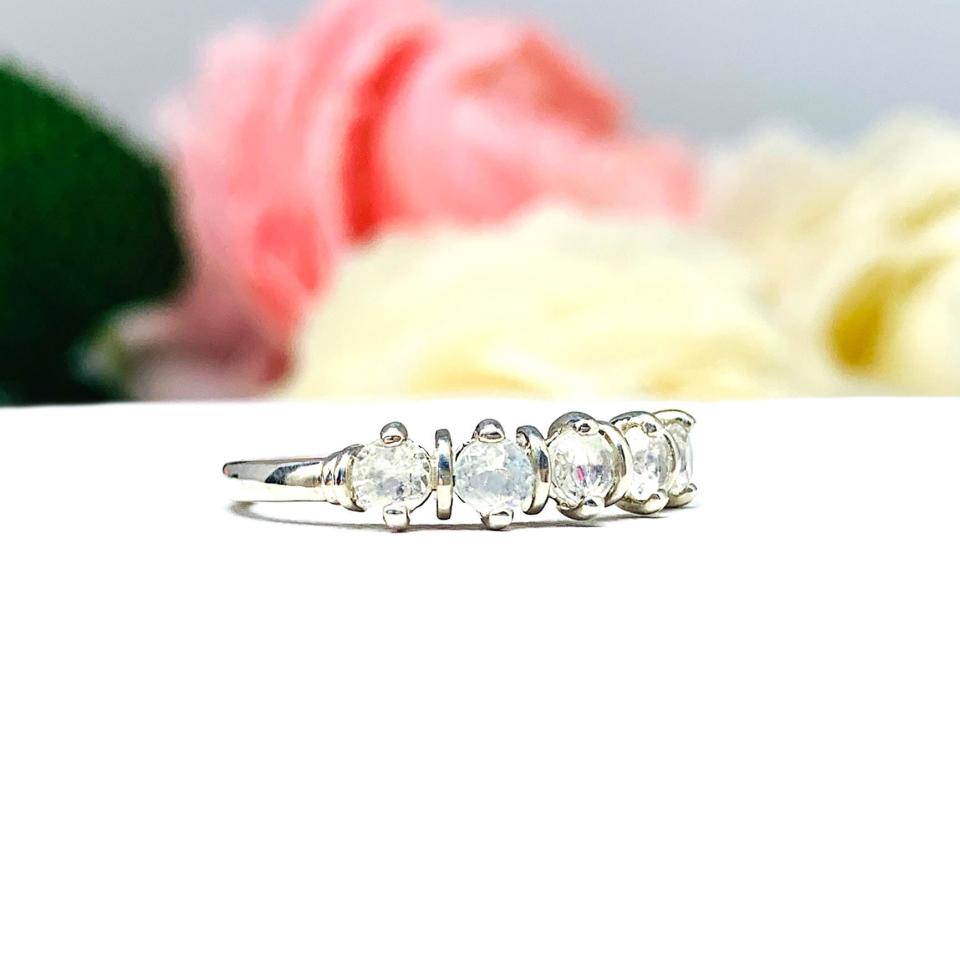 Natural Rainbow Moonstone Round Five Stone Ring FINAL SALE