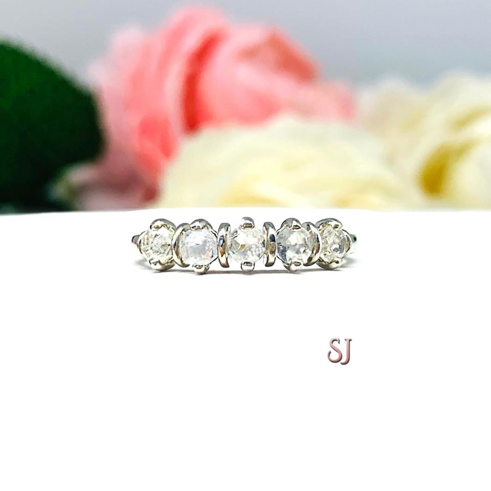Natural Rainbow Moonstone Round Five Stone Ring FINAL SALE