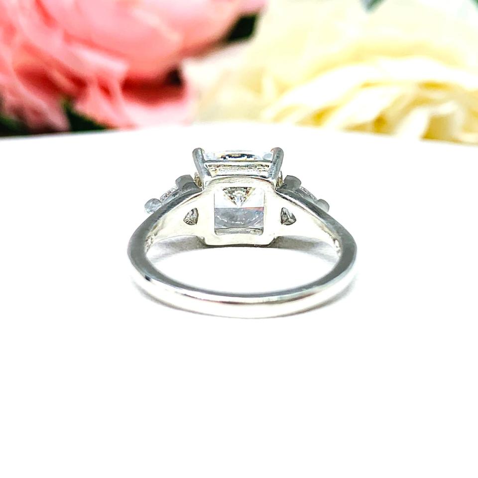 Cushion Trillion CZ 3 Stone Engagement Ring
