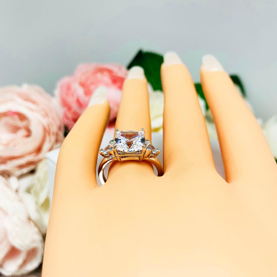 Cushion Trillion CZ 3 Stone Engagement Ring