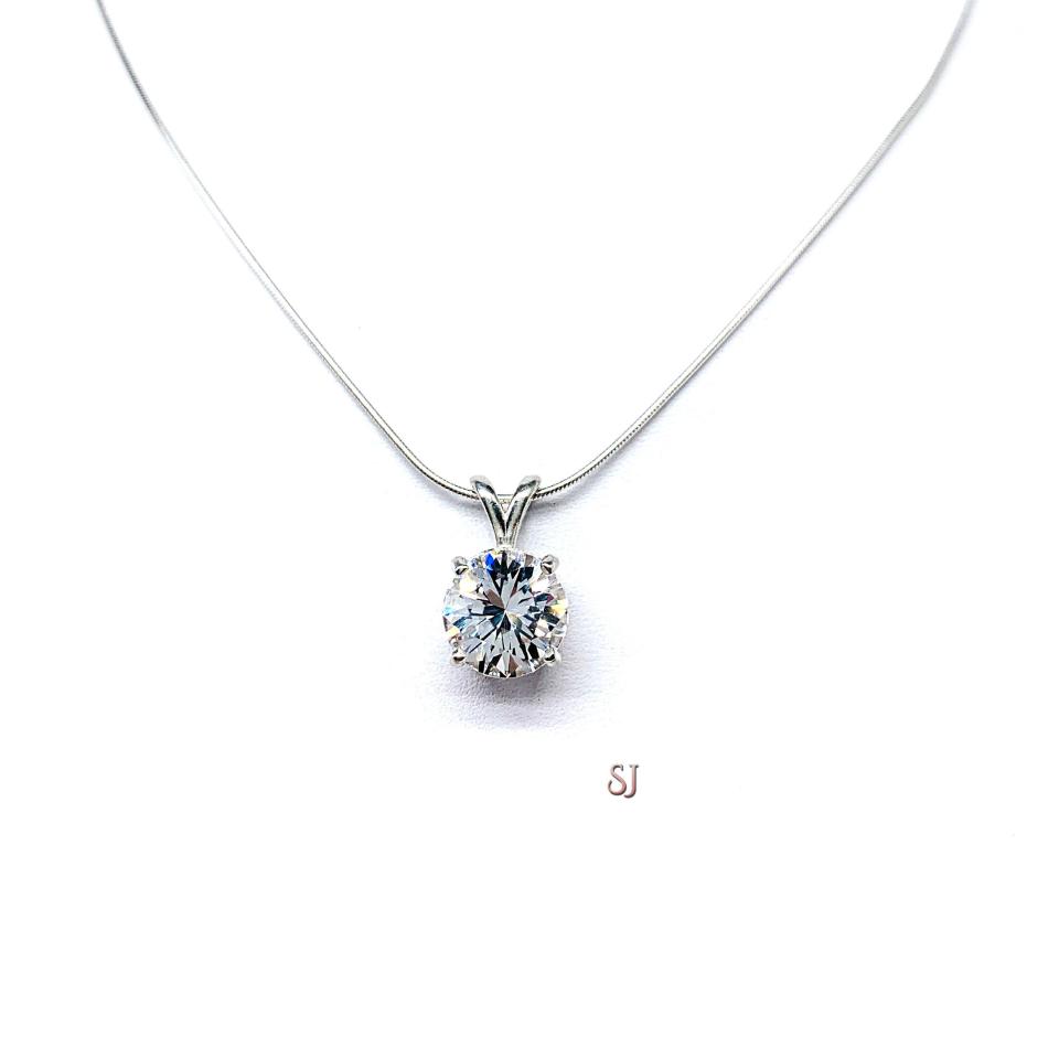Lab White Sapphire Round Pendant Sterling Silver Necklace
