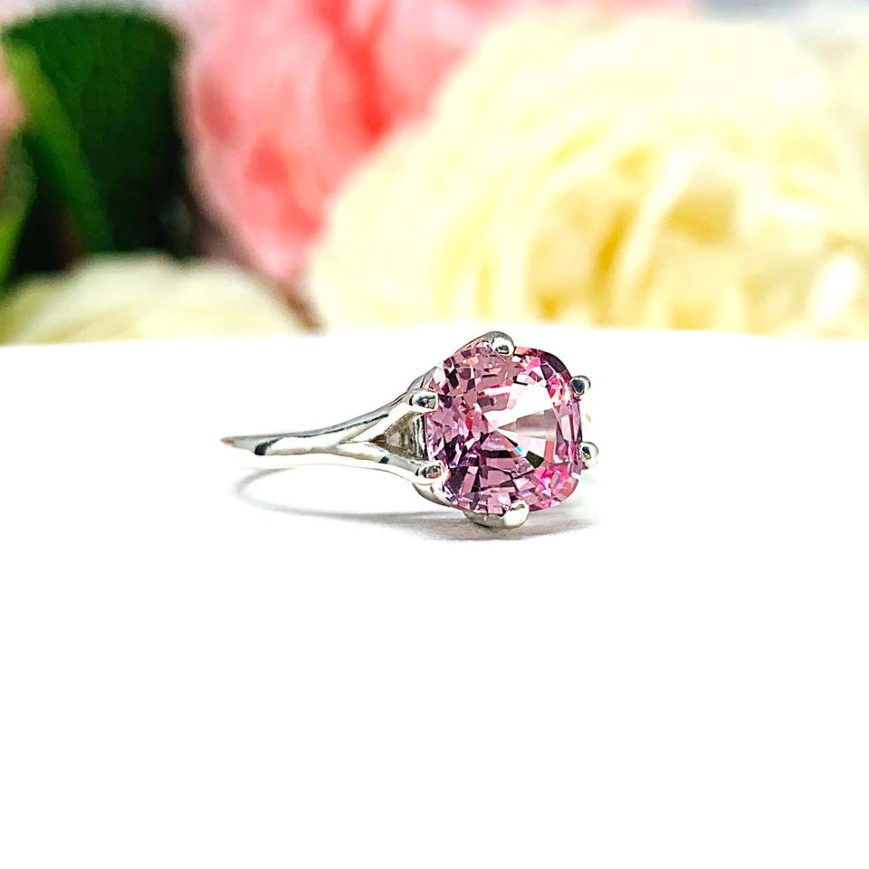 Lab Pink Sapphire 8mm Cushion Ring