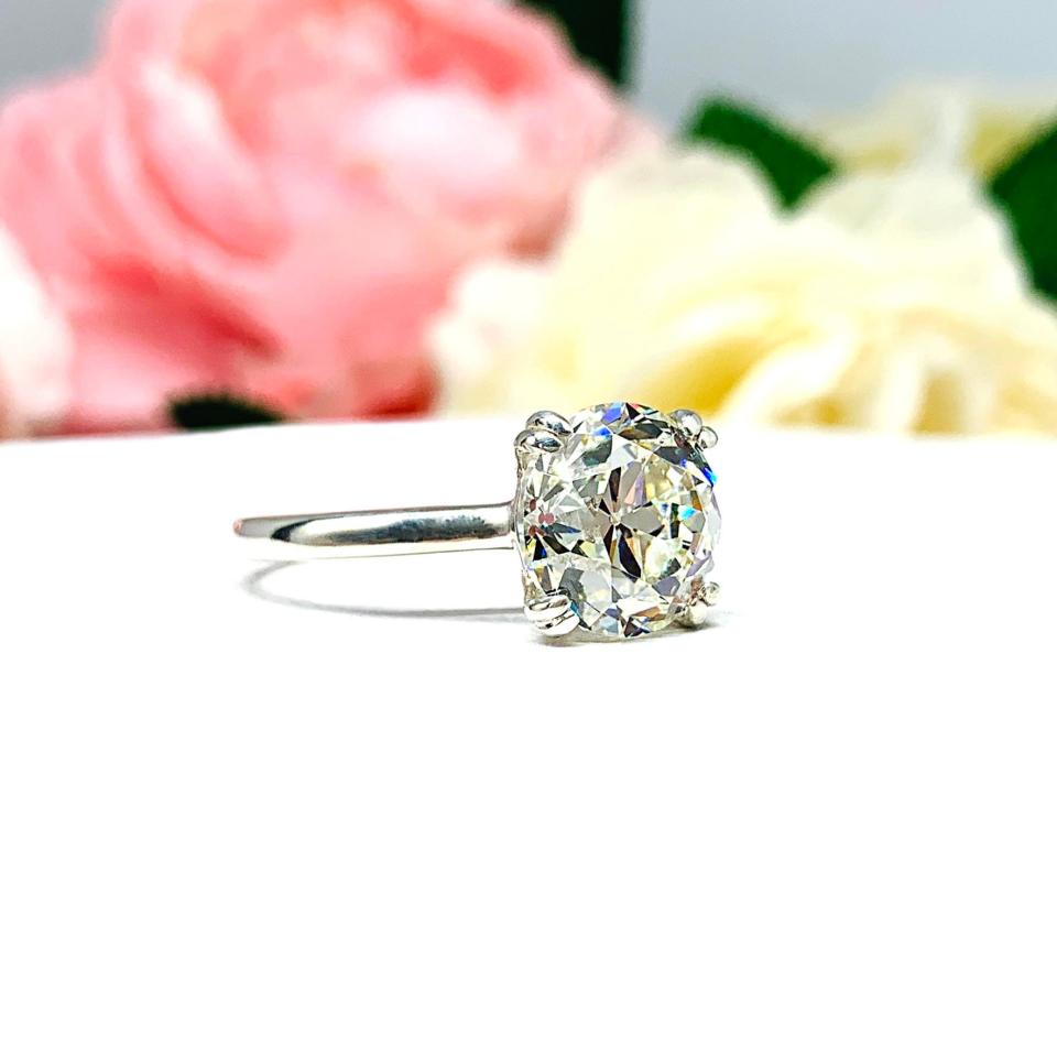 Old European Cut 10mm CZ Engagement Ring Near Colorless CZ