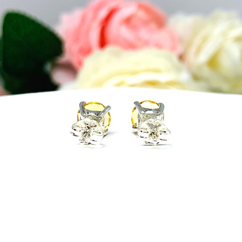 Round Genuine 7mm Golden Citrine Stud Earrings