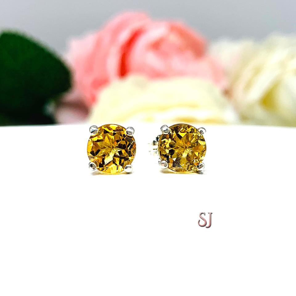 Round Genuine 7mm Golden Citrine Stud Earrings