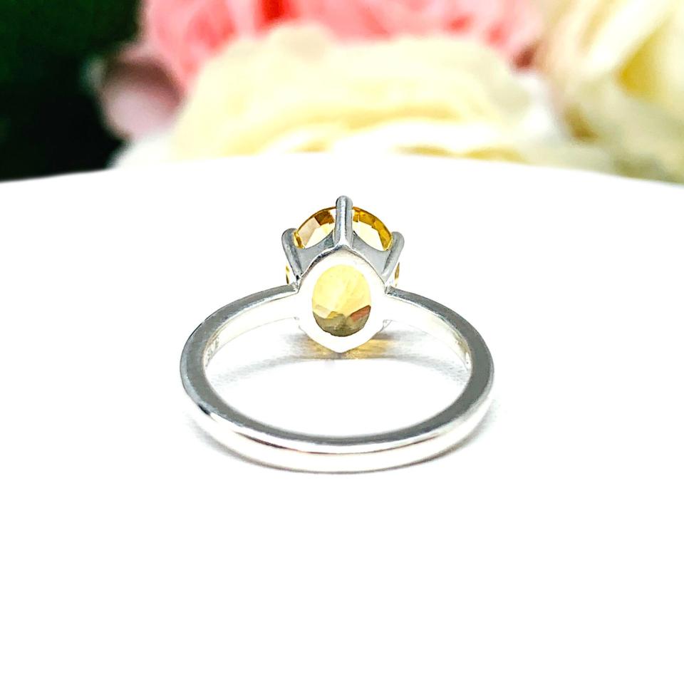 Genuine Golden Citrine Ring - 10x8mm oval gemstone - Sterling silver 6 prong setting