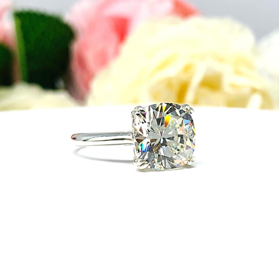 Cushion 10mm Near Colorless CZ Split Prong Engagement Ring