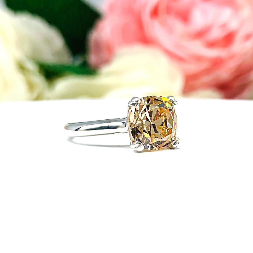 Old Mine Cut 8mm Champagne CZ Engagement Ring