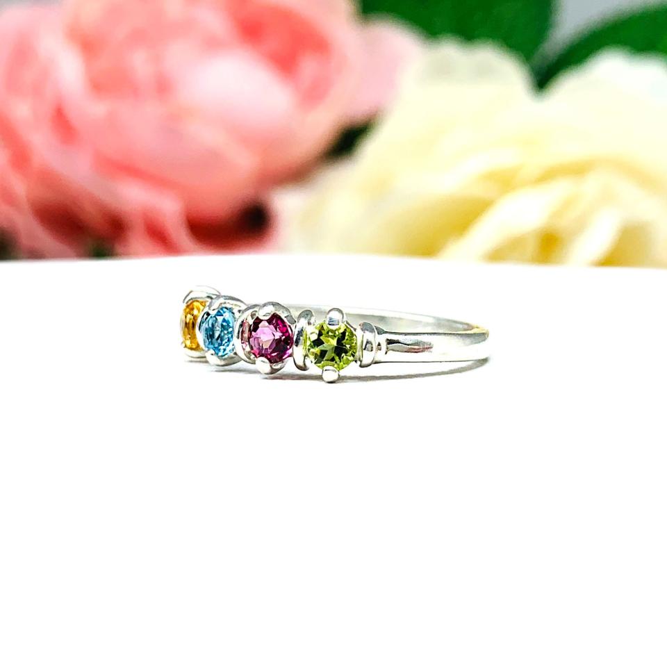 Spring Colors 3mm Round Natural Gemstone Five Stone Ring