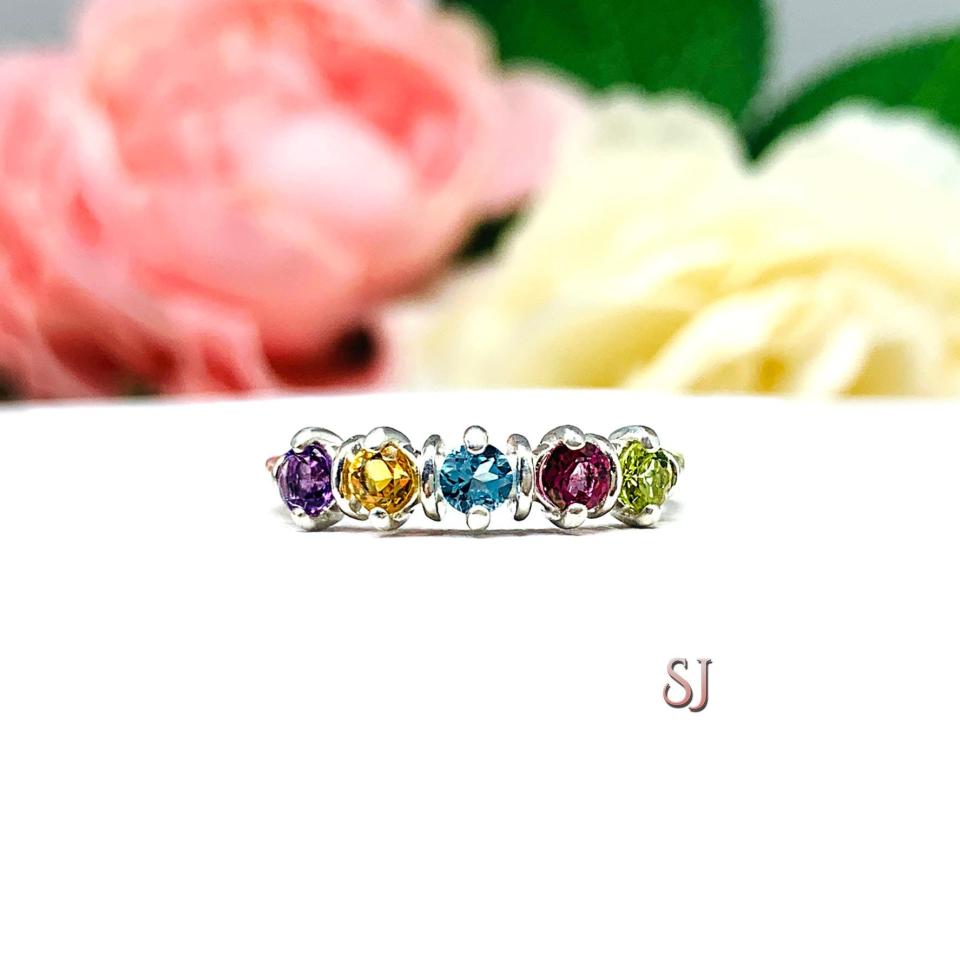 Spring Colors 3mm Round Natural Gemstone Five Stone Ring