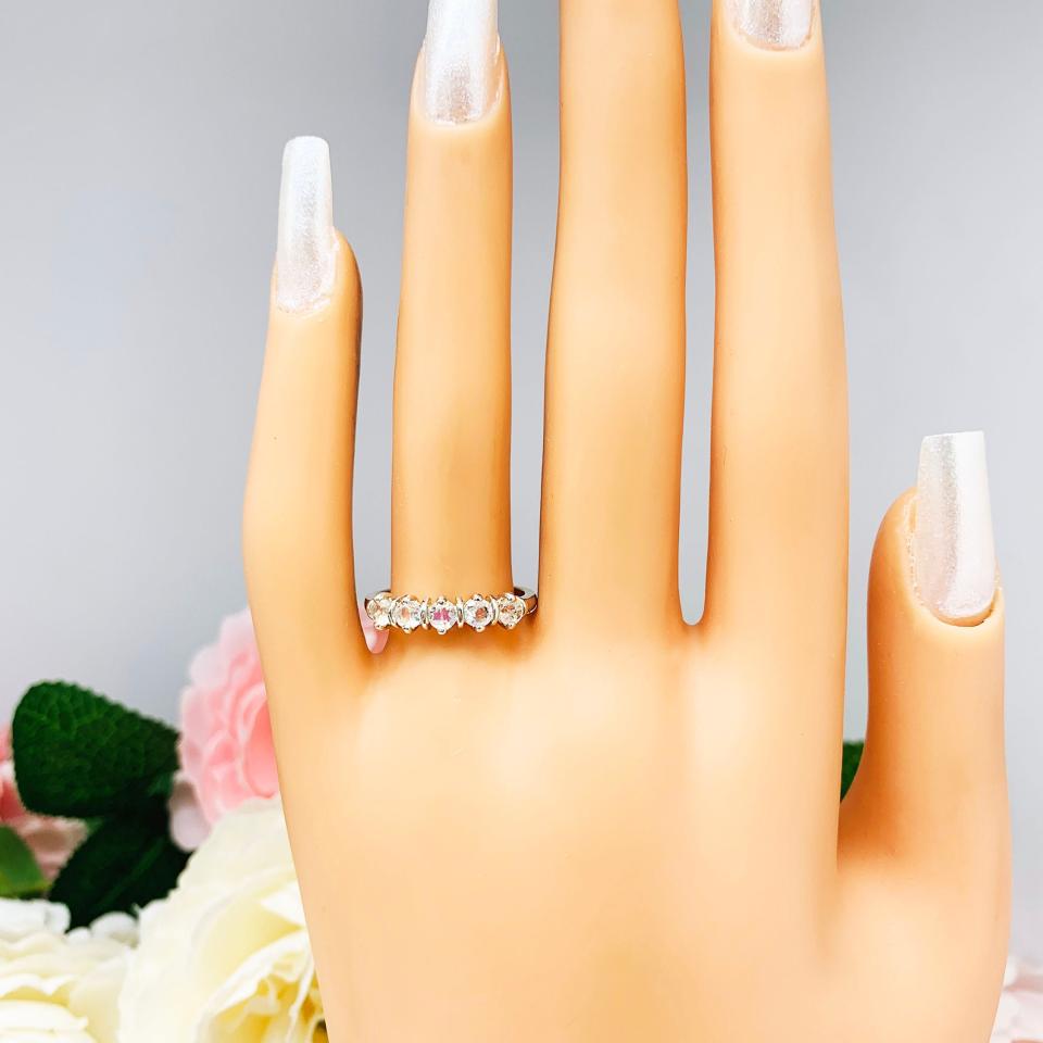 Natural Rainbow Moonstone Round Five Stone Ring FINAL SALE