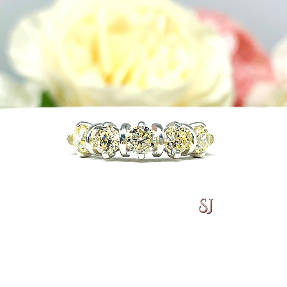 Round 4mm Light Yellow CZ Five Stone Ring