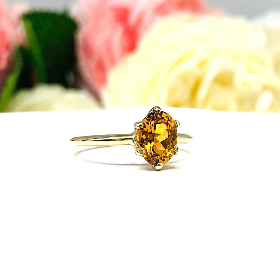 Hessonite Garnet 10k Yellow Gold Ring Size 8 - Natural 8x6mm oval brandy colored gemstone