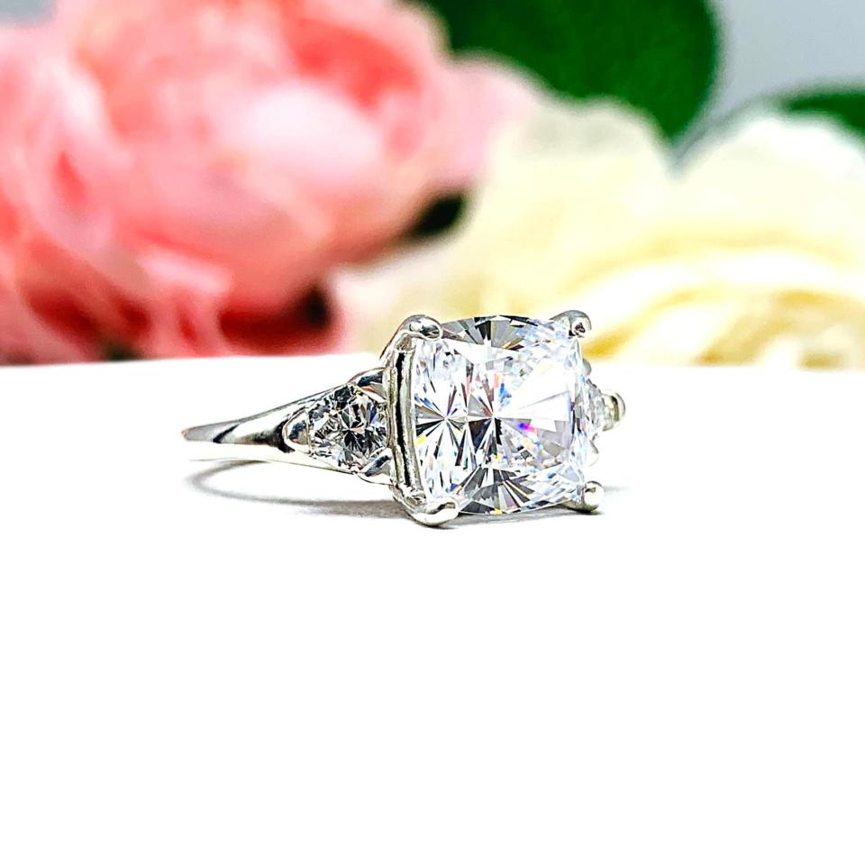 Cushion Trillion CZ 3 Stone Engagement Ring