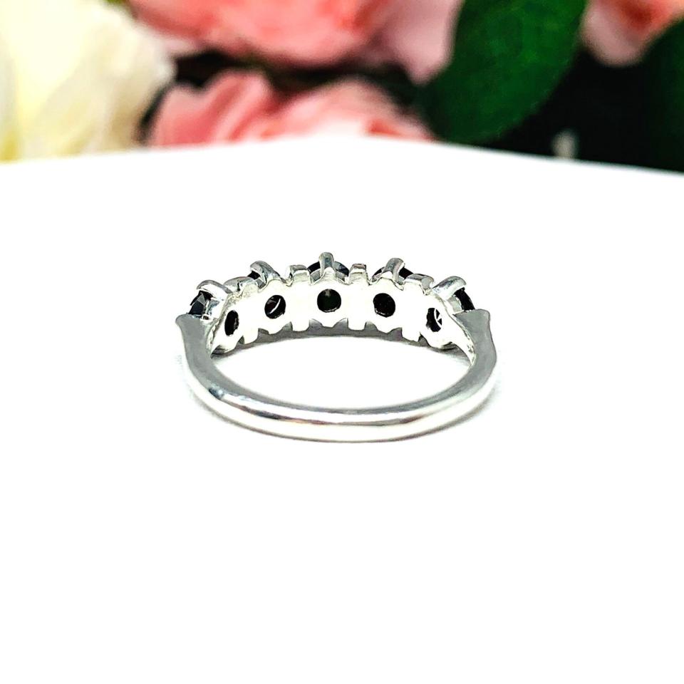 Black Moissanite 5 Stone Ring - 4mm round authentic moissanites - Sterling silver setting