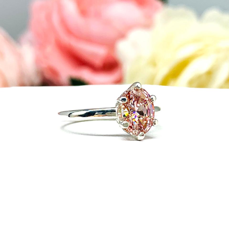 Oval Swarovski Morganite 8x6mm Pink CZ Ring