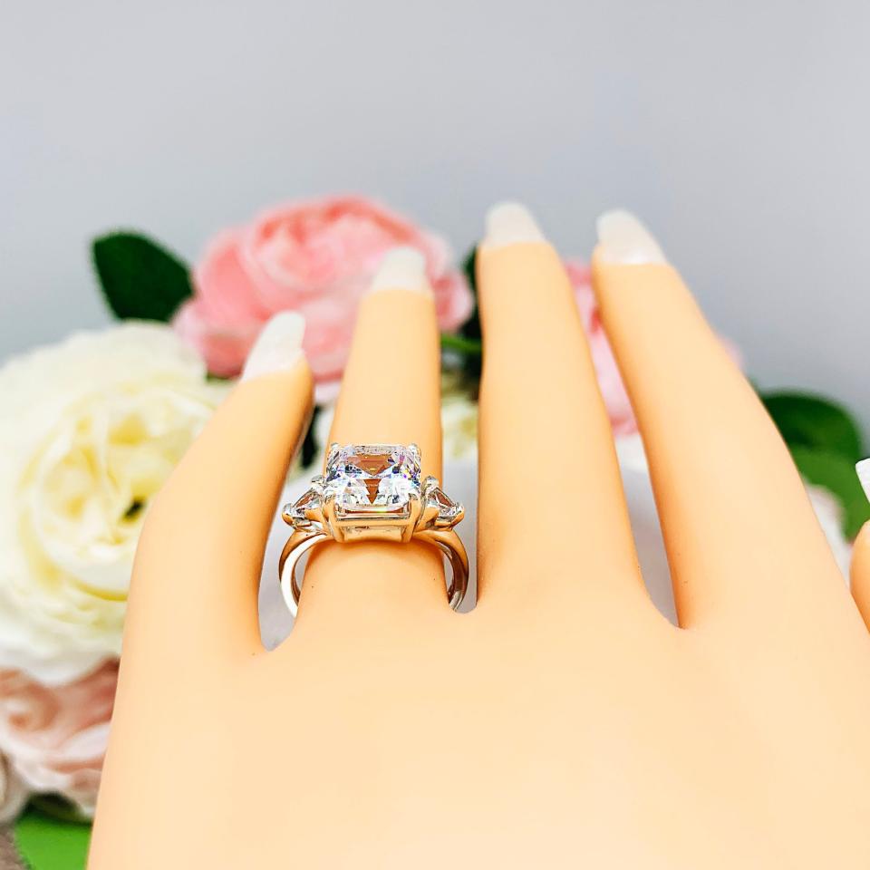 Asscher CZ with Trillions Engagement Ring