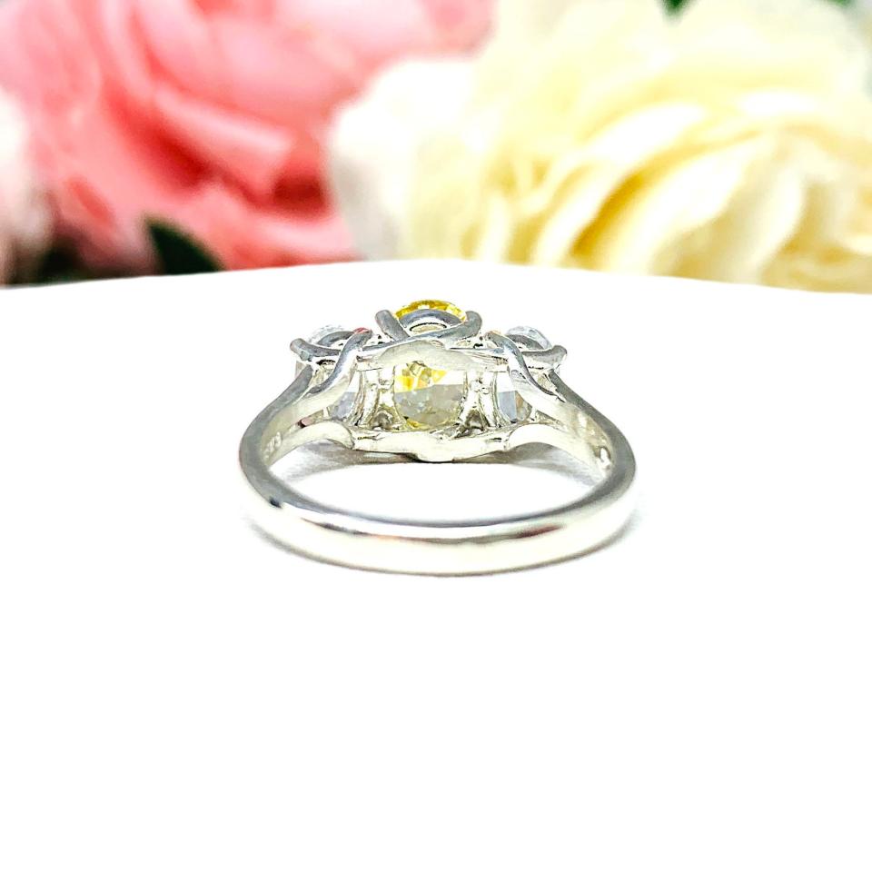 Canary Yellow Oval CZ 3 Stone Engagement Ring