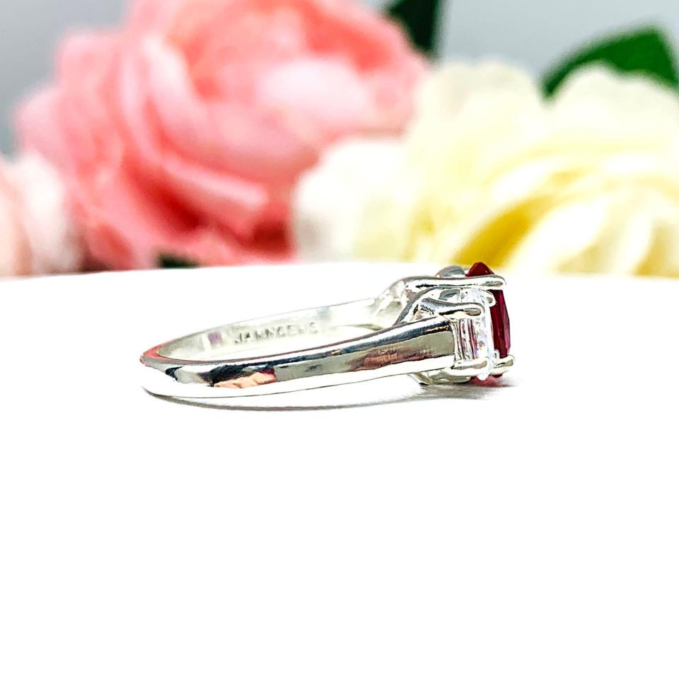 Lab Created Ruby CZ Oval 3 Stone Ring Sterling Silver