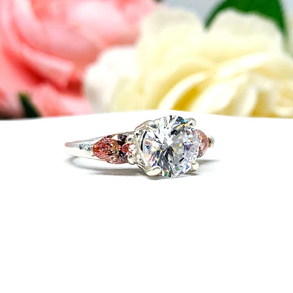 Round CZ Pear Swarovski Morganite Pink CZ Engagement Ring