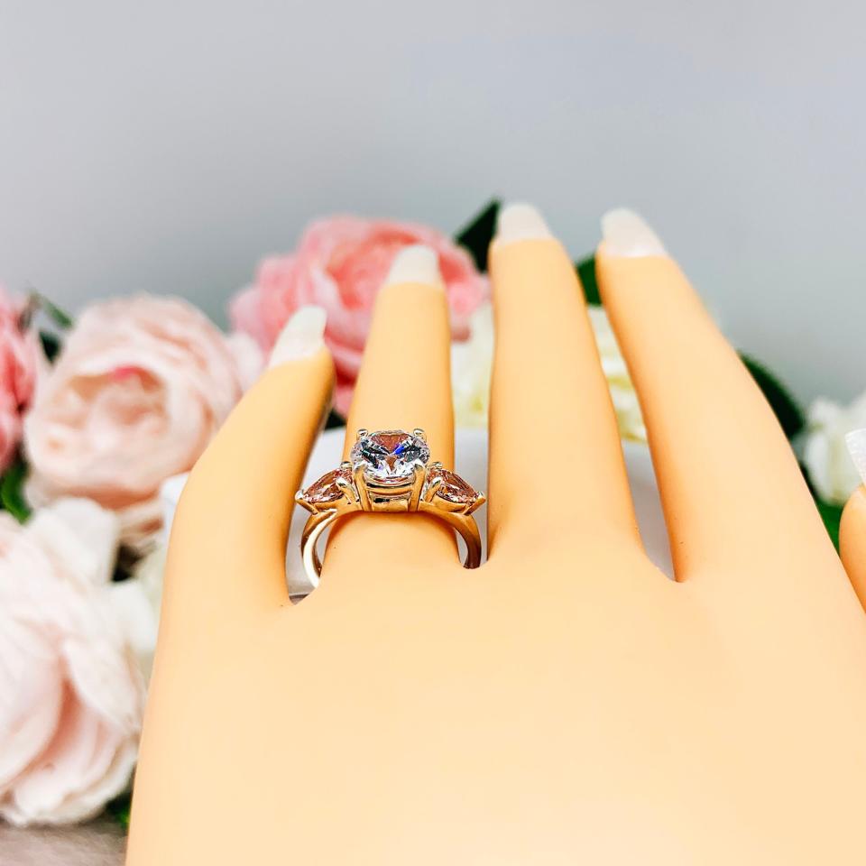 Round CZ Pear Swarovski Morganite Pink CZ Engagement Ring