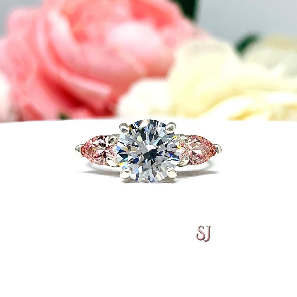 Round CZ Pear Swarovski Morganite Pink CZ Engagement Ring