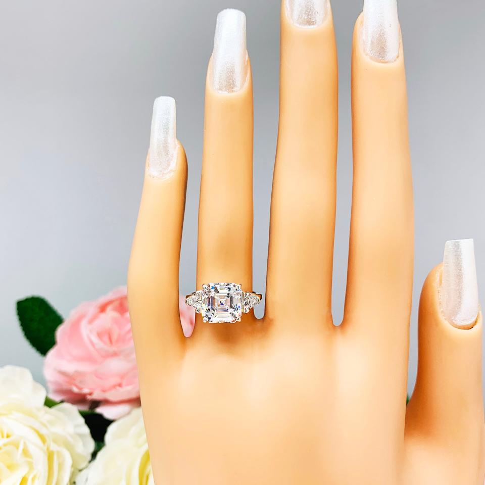 Asscher CZ with Trillions Engagement Ring