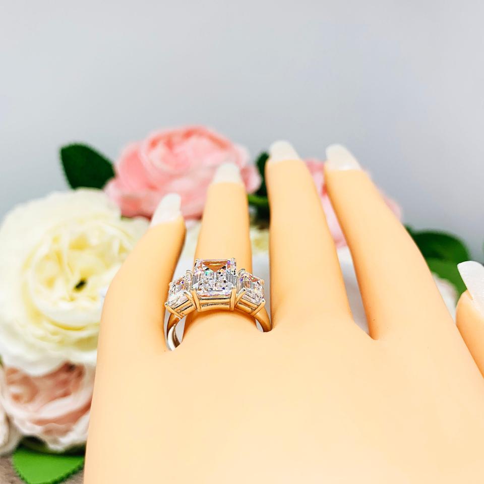 Emerald Cut CZ Three Stone Engagement Ring