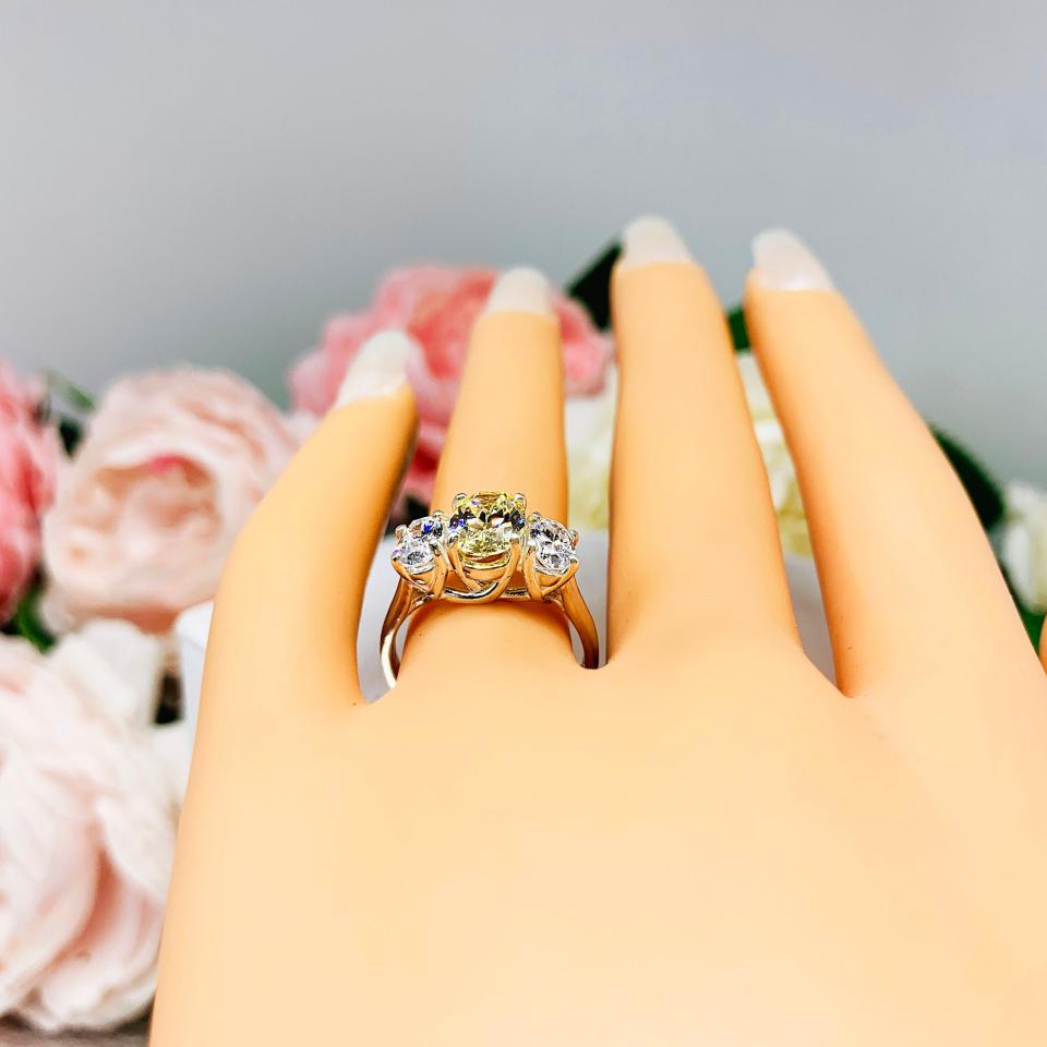 Canary Yellow Oval CZ 3 Stone Engagement Ring