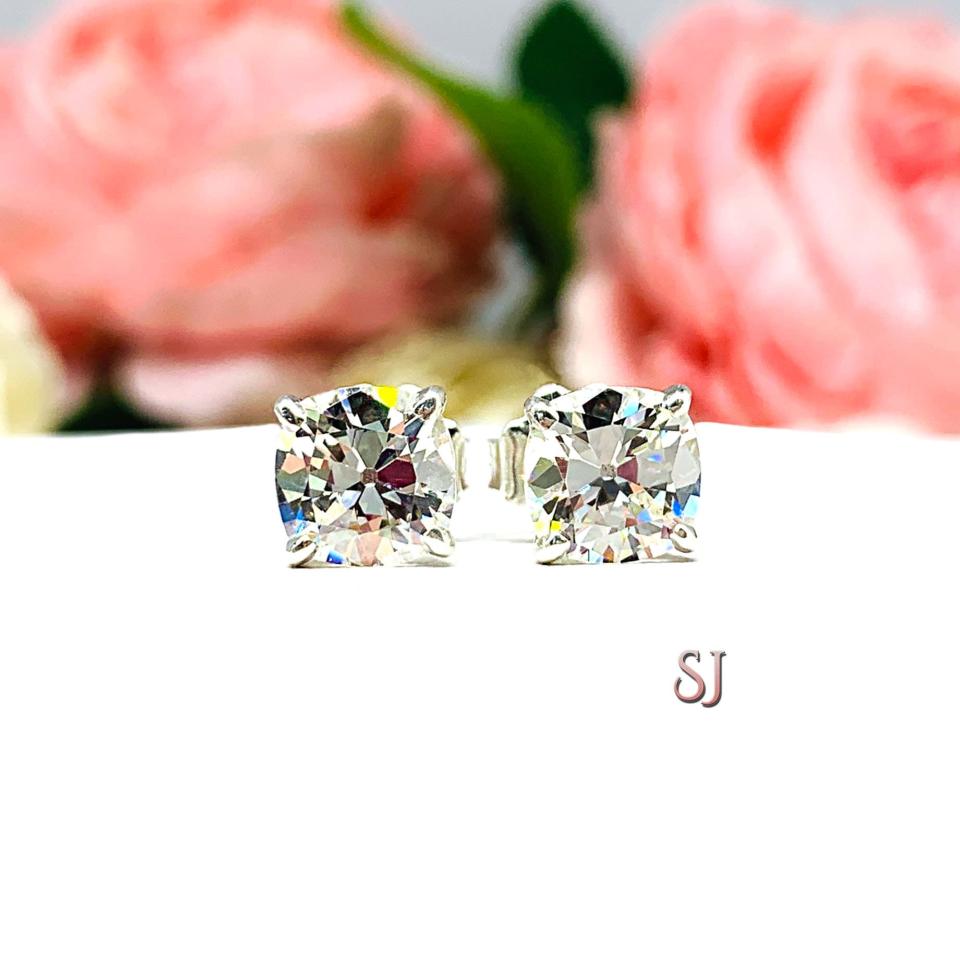 Old Mine Cut Cubic Zirconia Basket Stud Earrings
