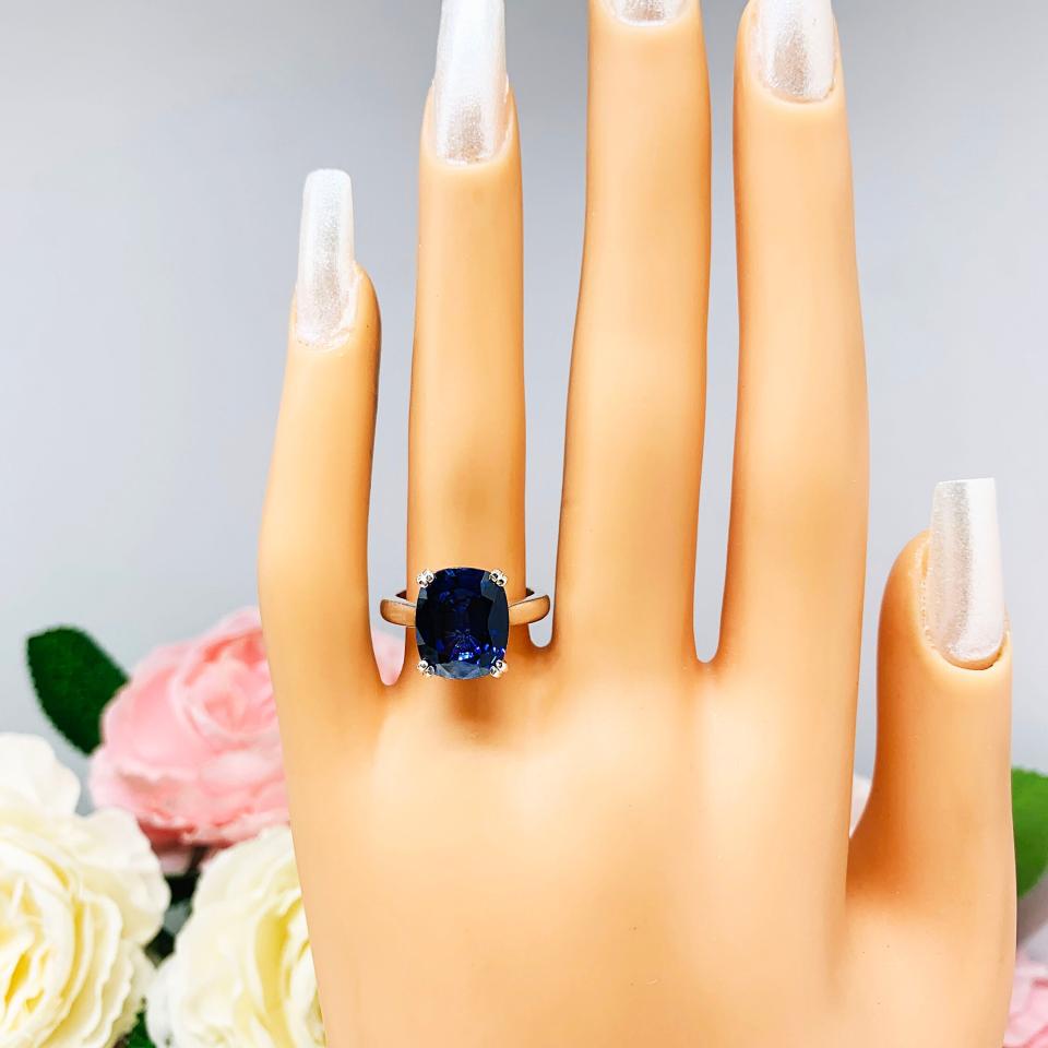 Lab Blue Sapphire Elongated Cushion Ring 12x10mm Wide Band