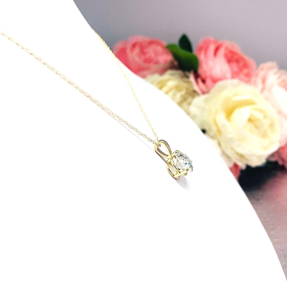 Moissanite 14k Gold Martini Pendant Necklace -  Authentic round moissanite - Solid gold setting -  FREE 3RD DAY UPS