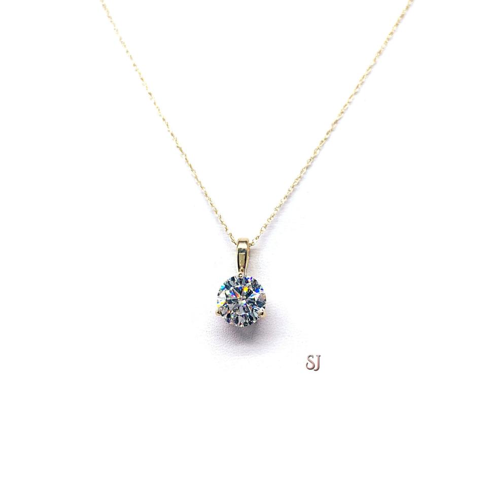 Moissanite 14k Gold Martini Pendant Necklace -  Authentic round moissanite - Solid gold setting -  FREE 3RD DAY UPS
