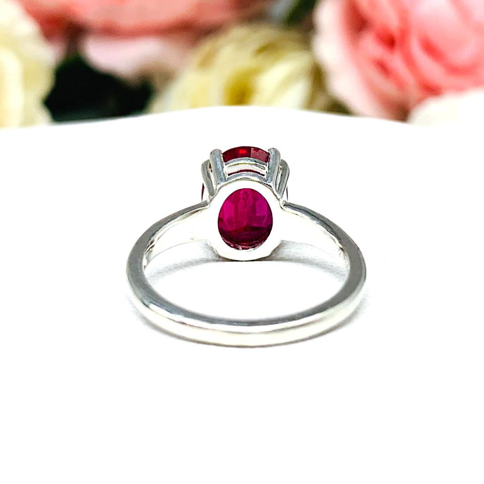 Lab Created Ruby Oval Sterling Silver Ring Double Prong
