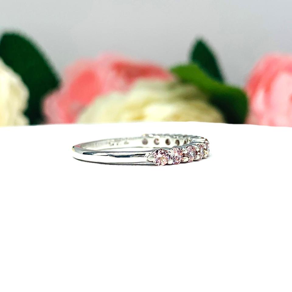 Round Swarovski Morganite Pink CZ Wedding Band 2.5mm
