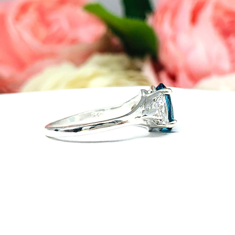 London Blue Nanocrystal Oval 3 Stone Ring CZ Sterling Silver Nanogem
