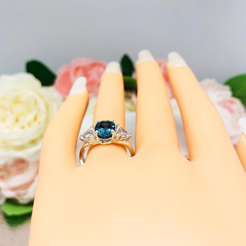 London Blue Nanocrystal Oval 3 Stone Ring CZ Sterling Silver Nanogem