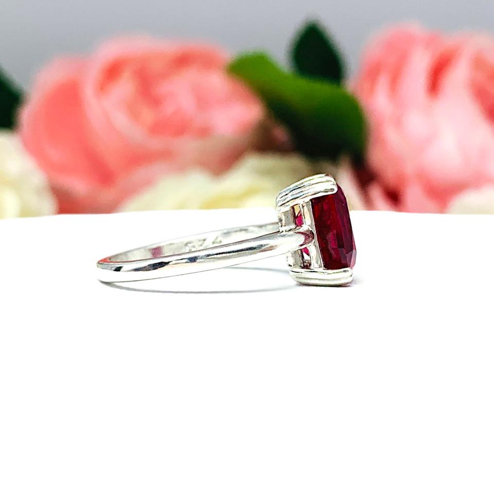 Lab Ruby Elongated Cushion Double Prong Ring SIZE 6