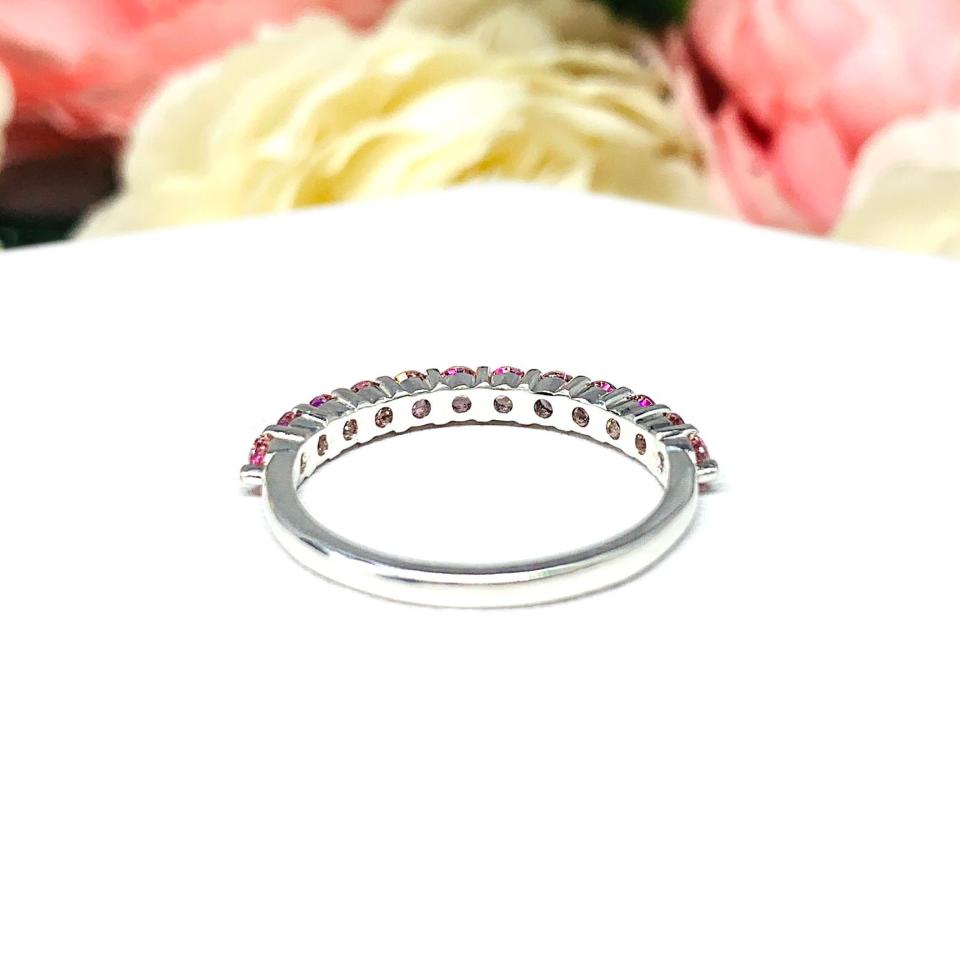 Round Swarovski Morganite Pink CZ Wedding Band 2.5mm