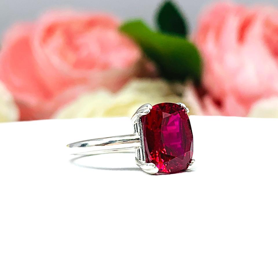 Lab Ruby Elongated Cushion Double Prong Ring SIZE 6