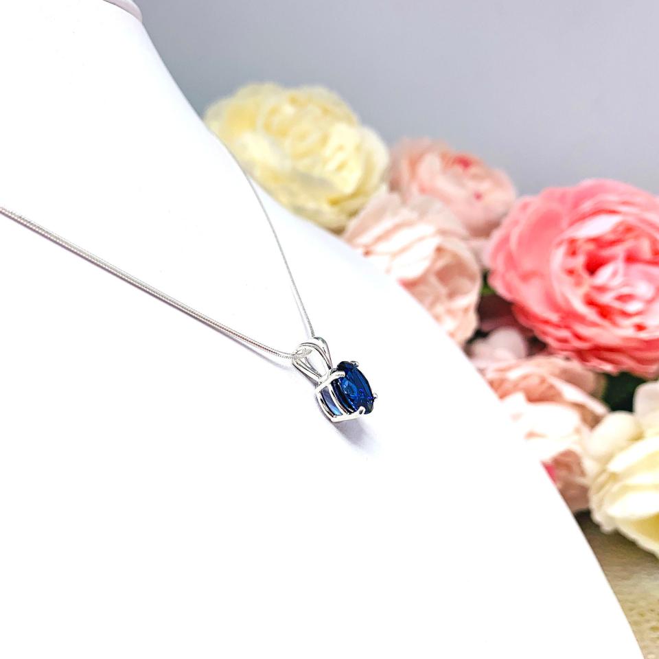 Lab Blue Sapphire Oval Pendant Sterling Silver Necklace September Birthstone