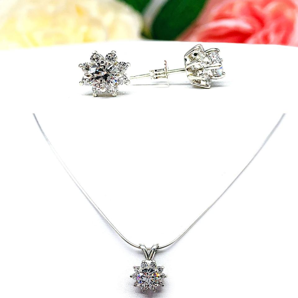 Round CZ Halo Pendant Sterling Silver Necklace Cubic Zirconia Accents