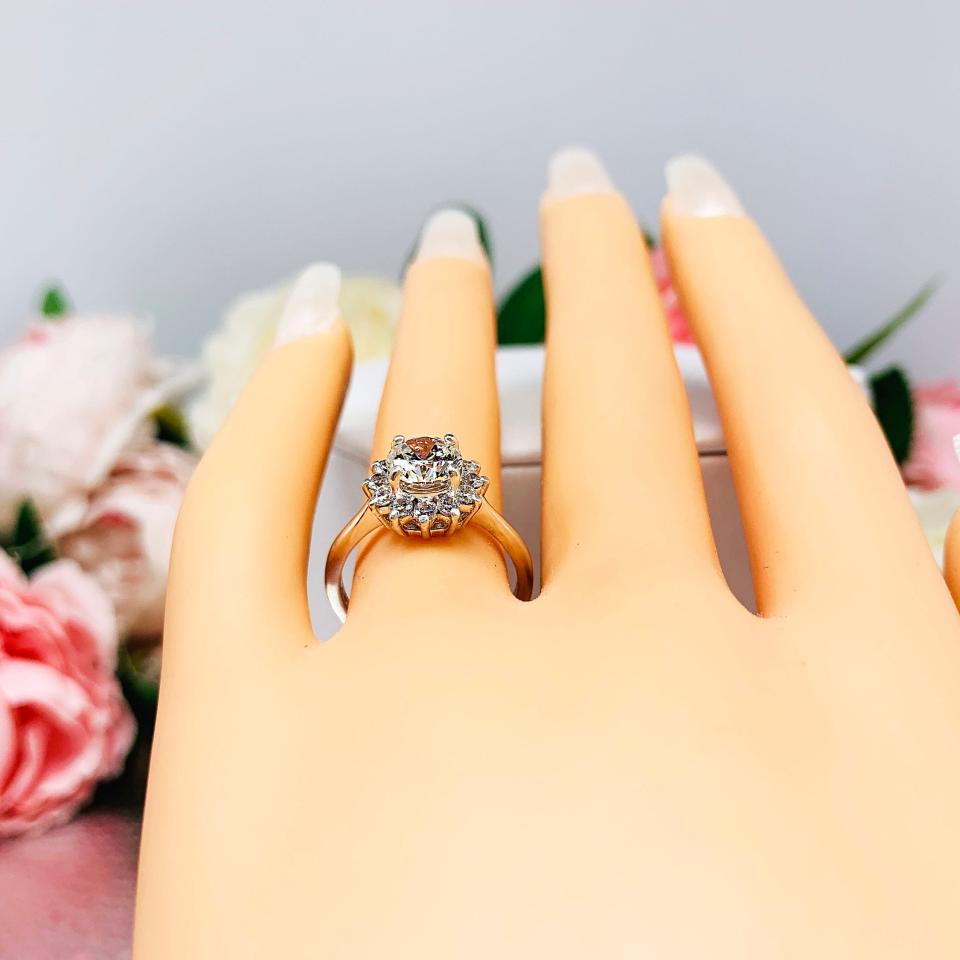 Round CZ Halo Sterling Silver Engagement Ring
