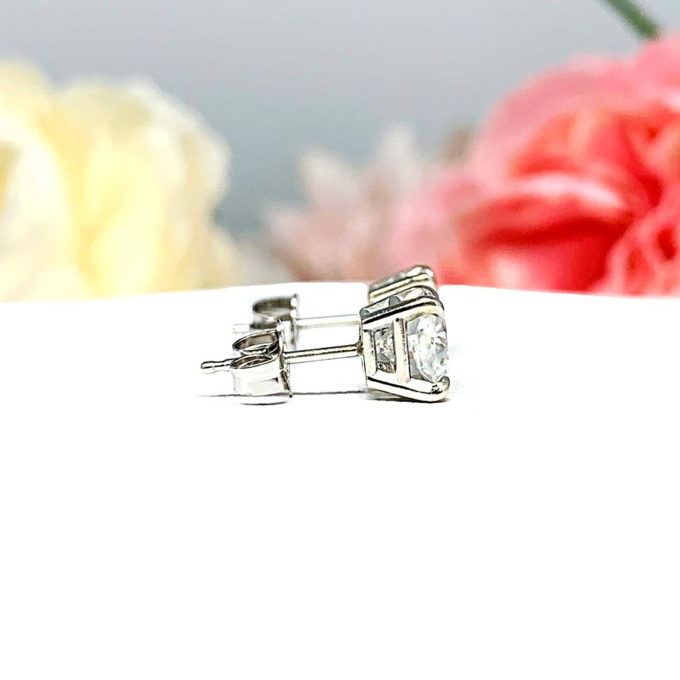 Cushion Moissanite Gold Stud Earrings -  Authentic moissanite - Solid gold settings - FREE 3RD DAY UPS