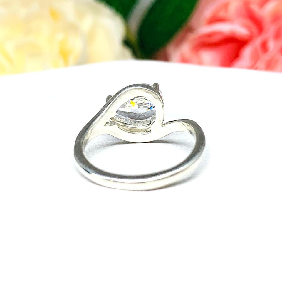 Pear Cubic Zirconia East West Horizontal Side Set Engagement Ring