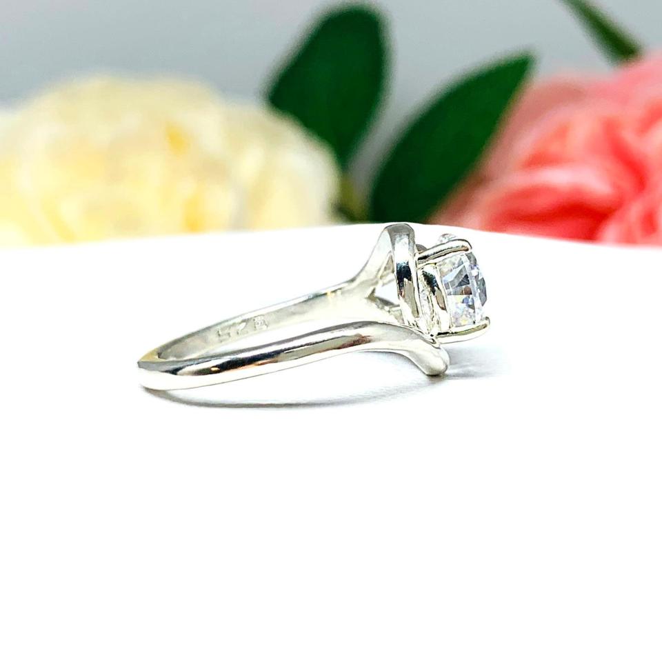 Pear Cubic Zirconia East West Horizontal Side Set Engagement Ring