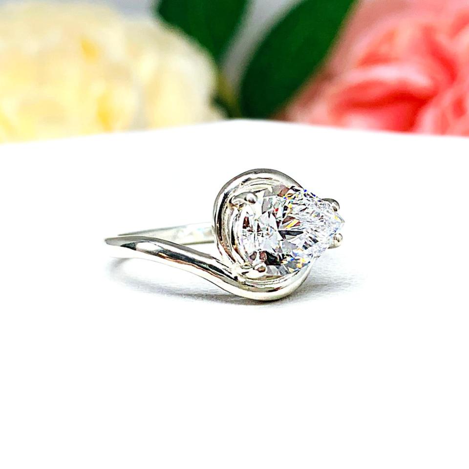 Pear Cubic Zirconia East West Horizontal Side Set Engagement Ring