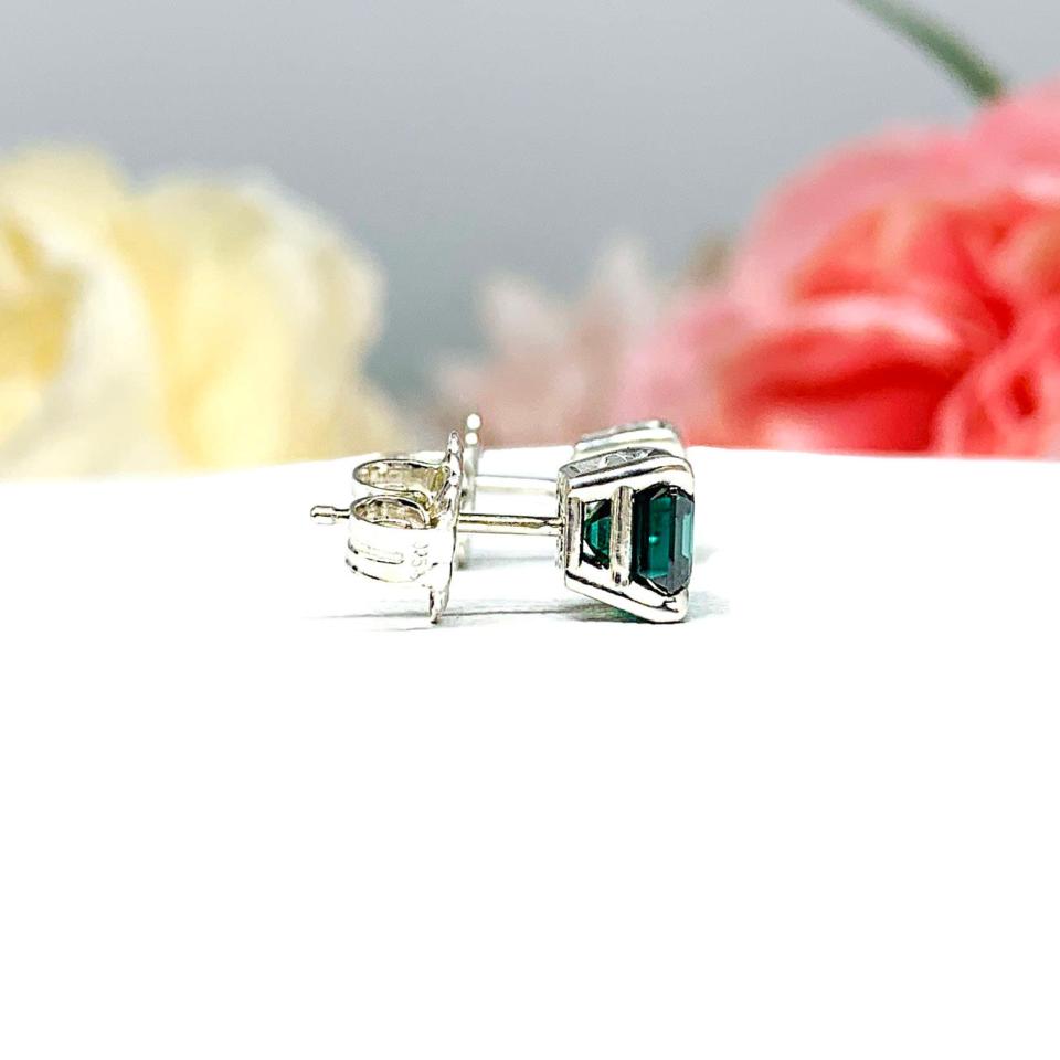 Emerald Green Moissanite Stud Earrings - 6mm (2.5 cts total) authentic moissanites - Sterling silver or Gold