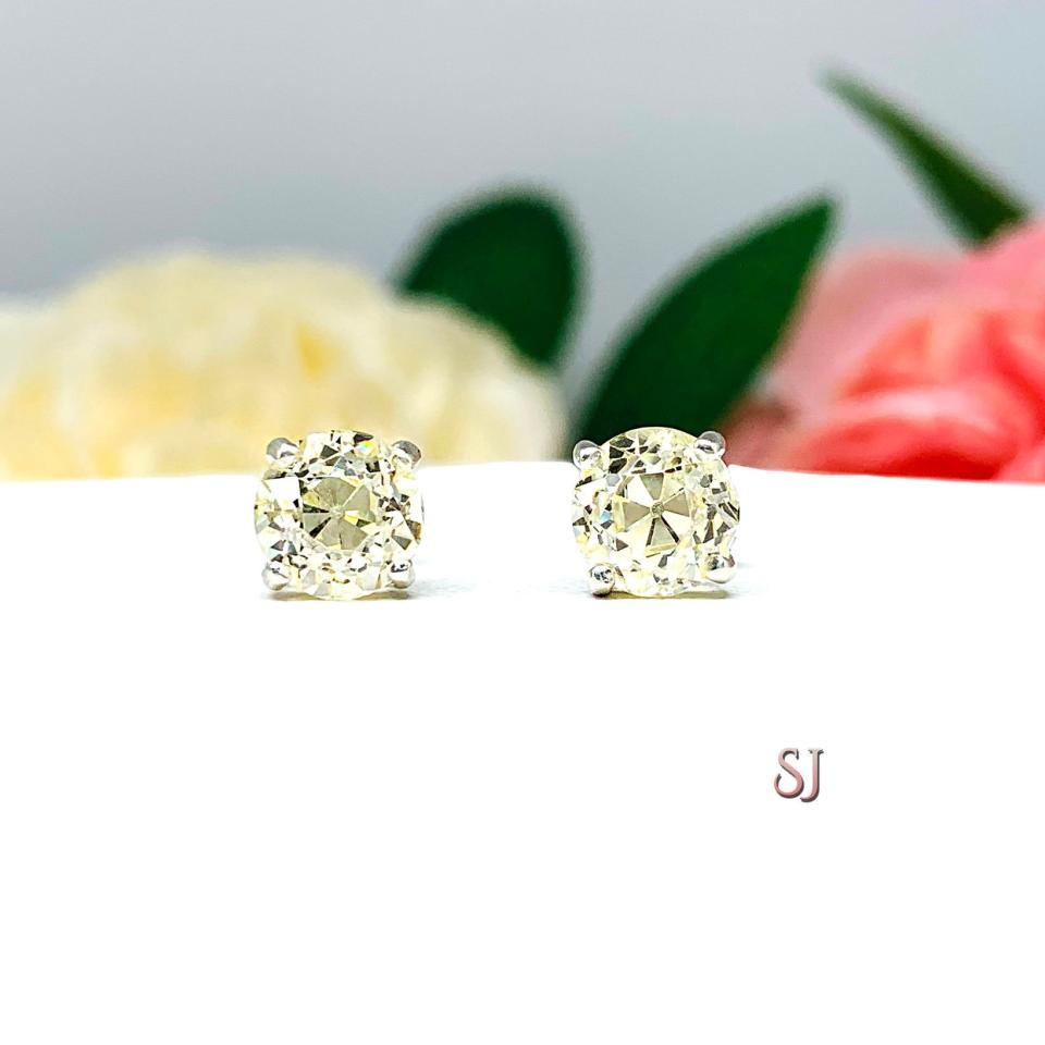 Light Yellow Old European Cut CZ Basket Stud Earrings