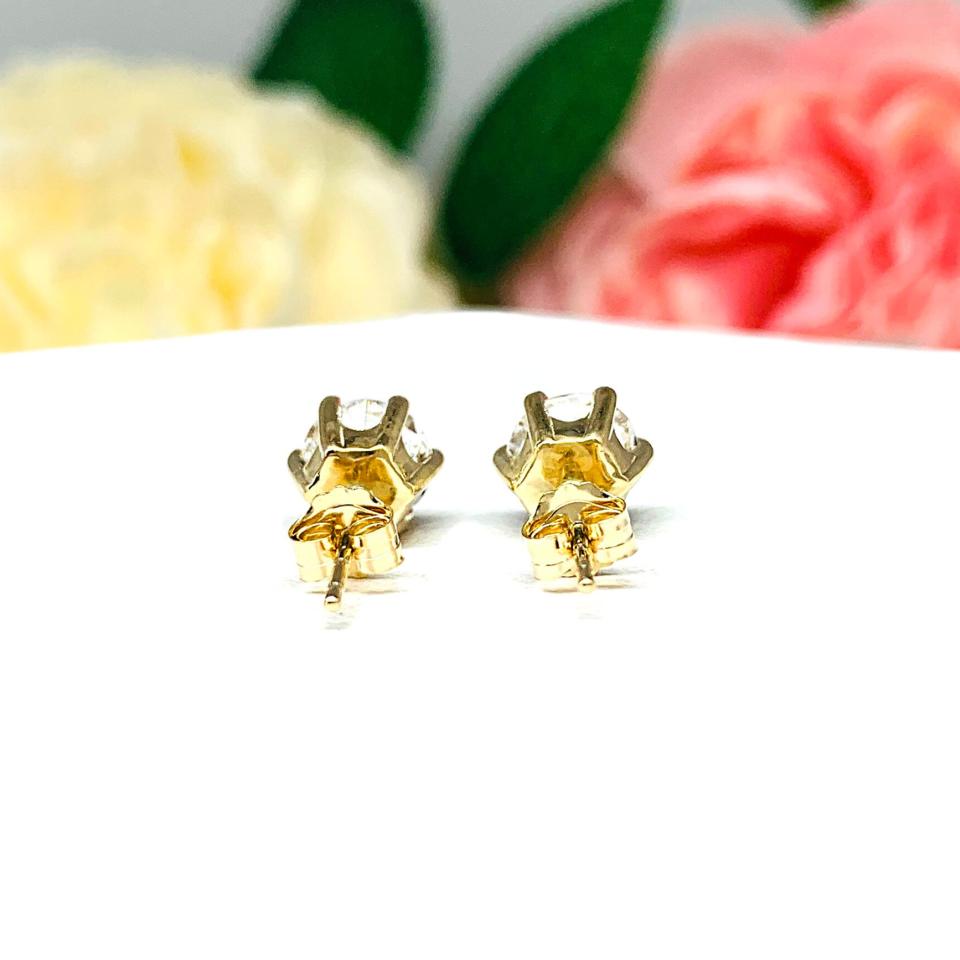Round Brilliant Lab White Sapphire Six Prong Stud Earrings